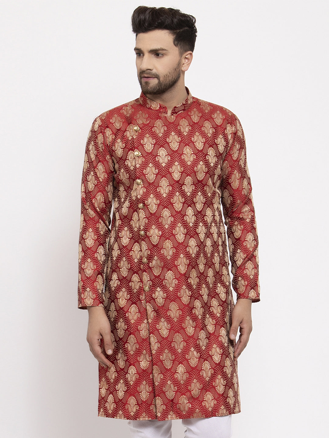 Jompers Men Maroon Jacquard Kurta Only - Distacart