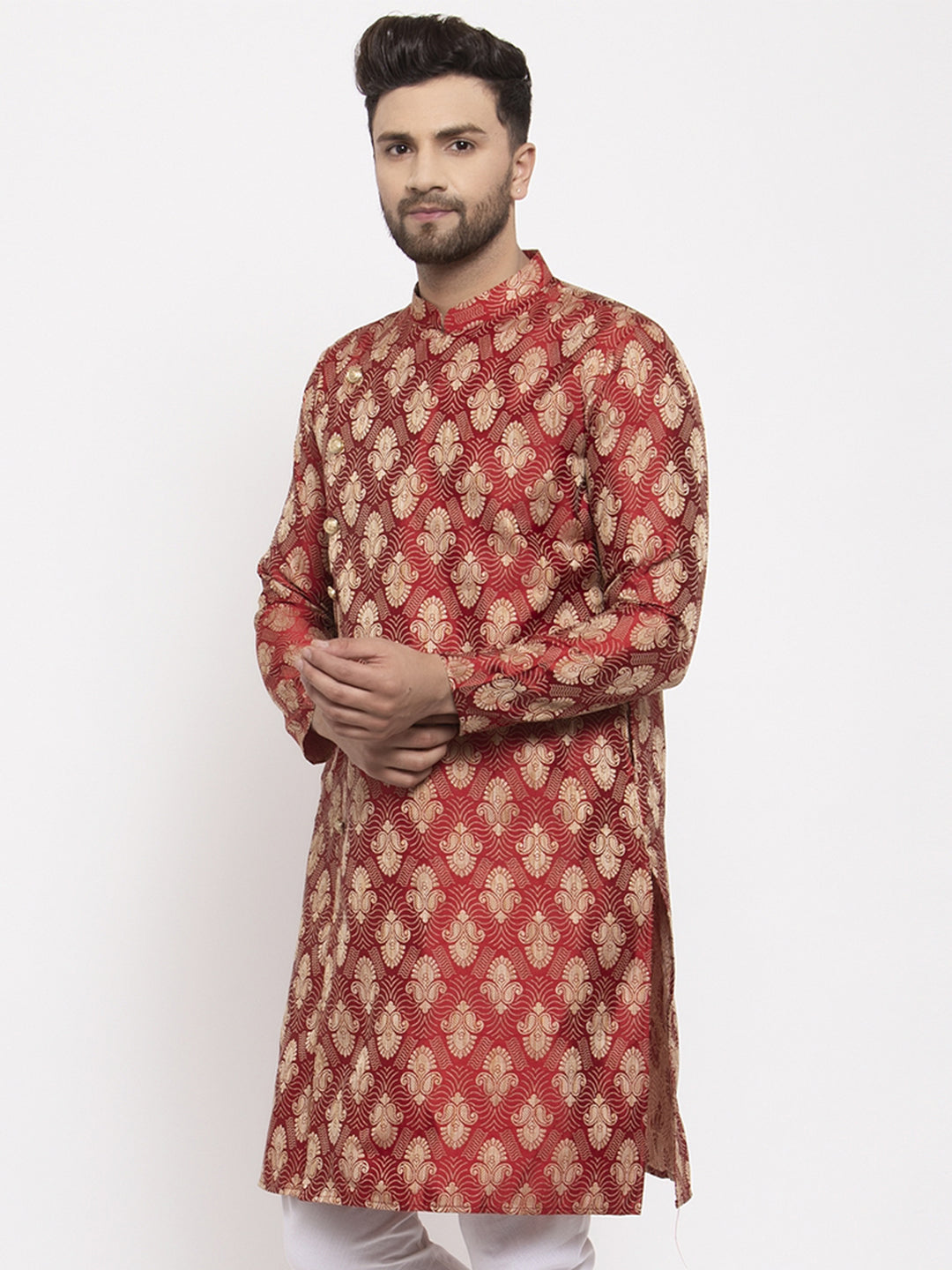 Jompers Men Maroon Jacquard Kurta Only - Distacart