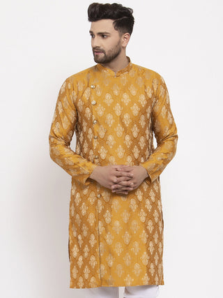 Jompers Men Mustard Yellow & White Jacquard Kurta Only - Distacart