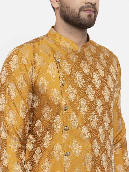 Jompers Men Mustard Yellow & White Jacquard Kurta Only - Distacart