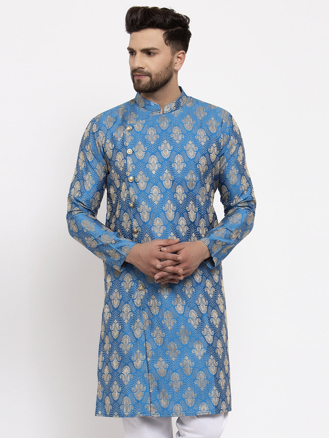 Jompers Men Blue Jacquard Kurta Only - Distacart