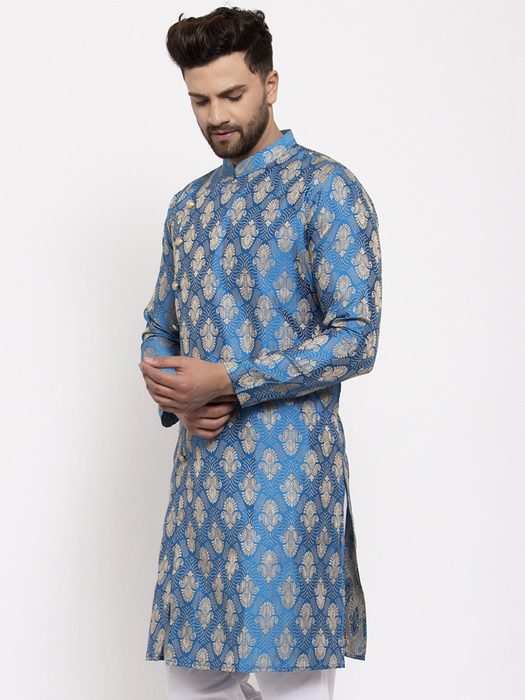 Jompers Men Blue Jacquard Kurta Only - Distacart