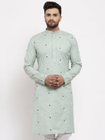 Thumbnail for Jompers Men's Beautiful Green Printed Cotton Kurta Only