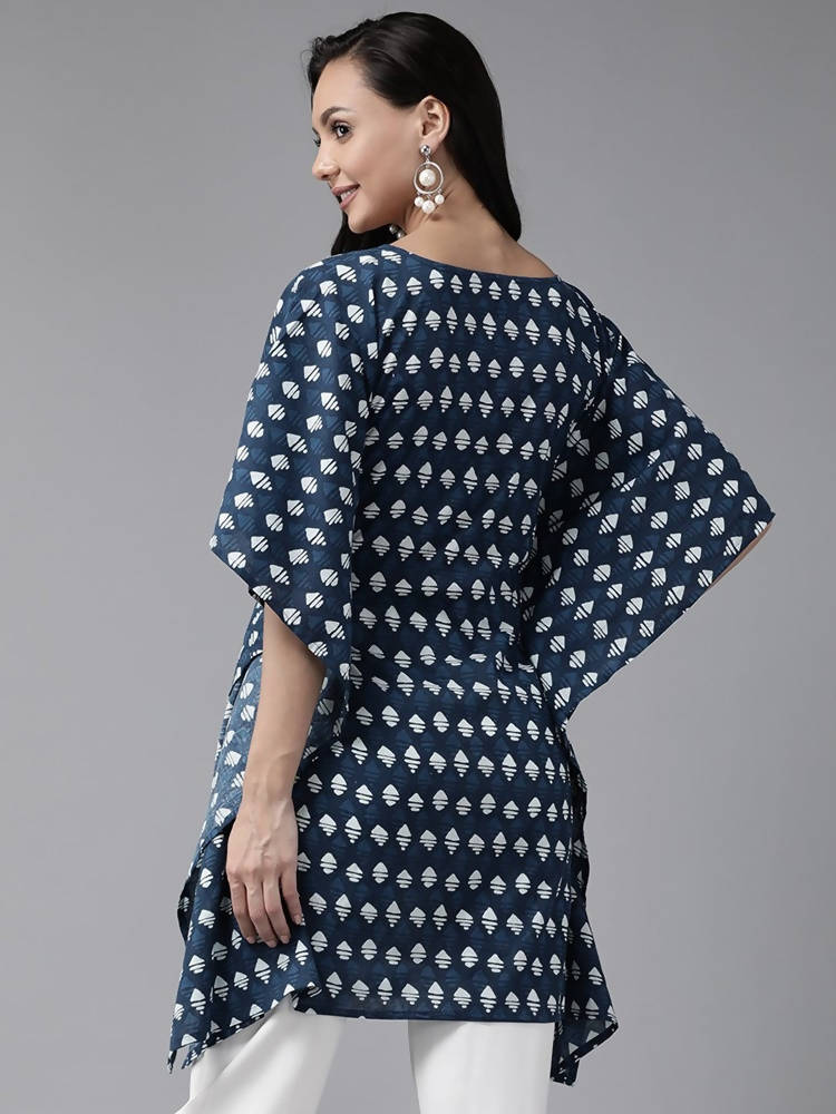 Yufta Women Blue & Offwhite Printed Kaftan Kurta