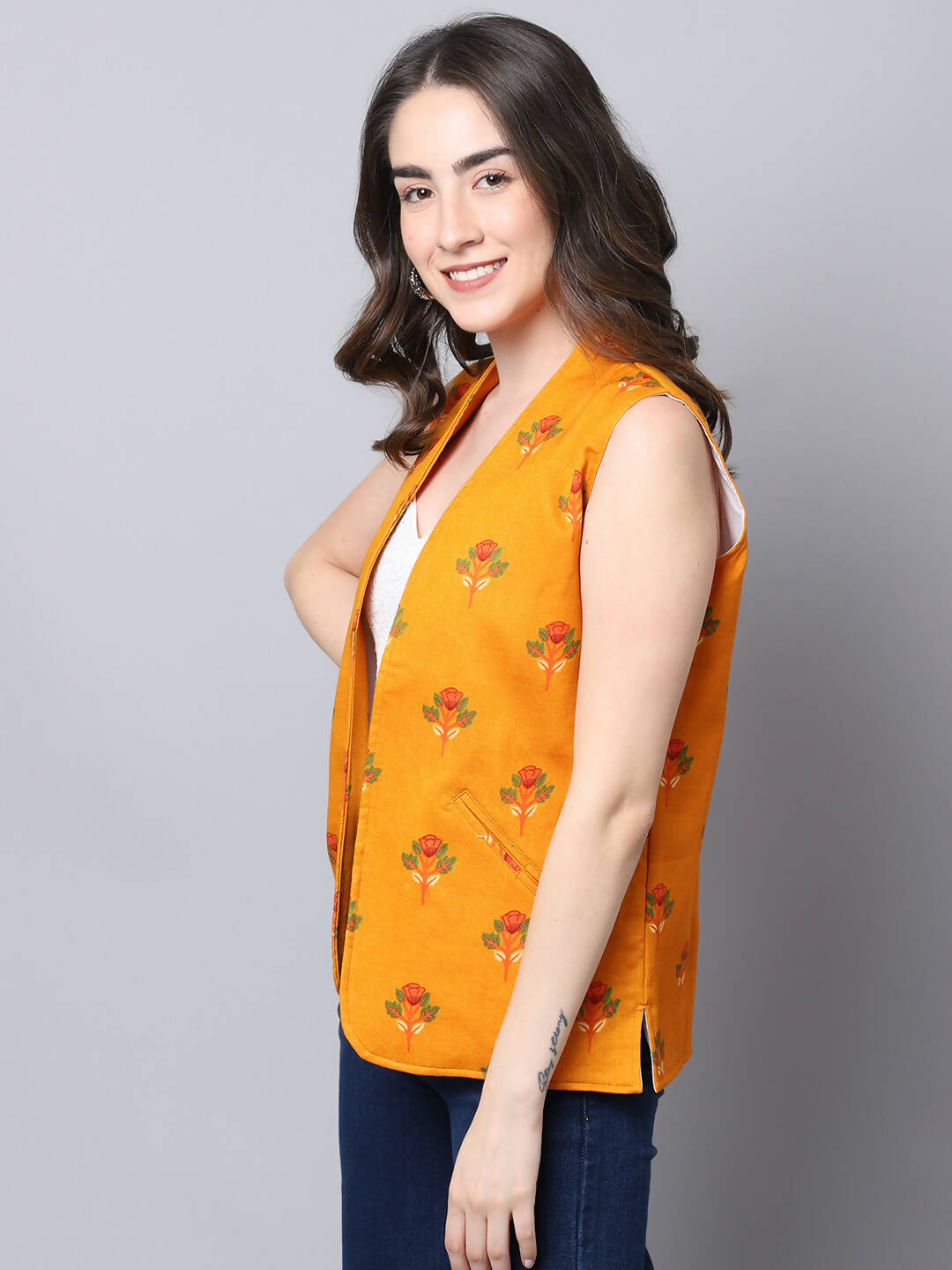 Even Apparels Yellow 100% Viscose Rayon Open Front Gillet - Distacart