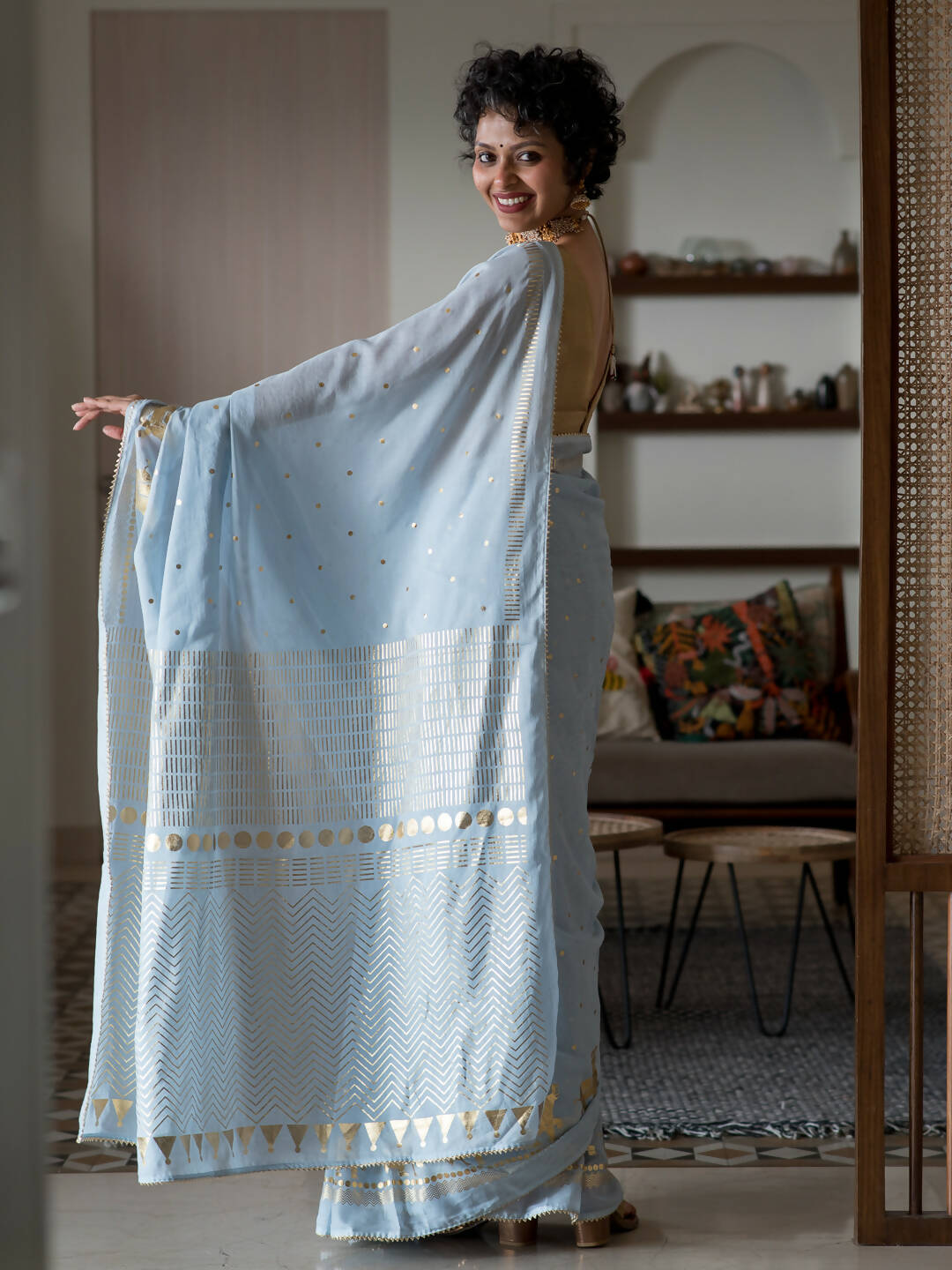 Suta Blue Floral Cotton Blend Saree - Distacart
