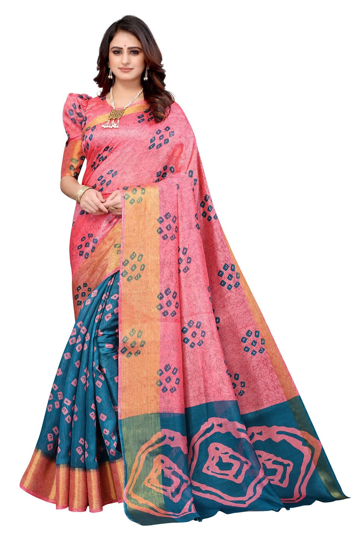 Vamika Ethnic Fire Rama Jari Border Linen Saree - Distacart