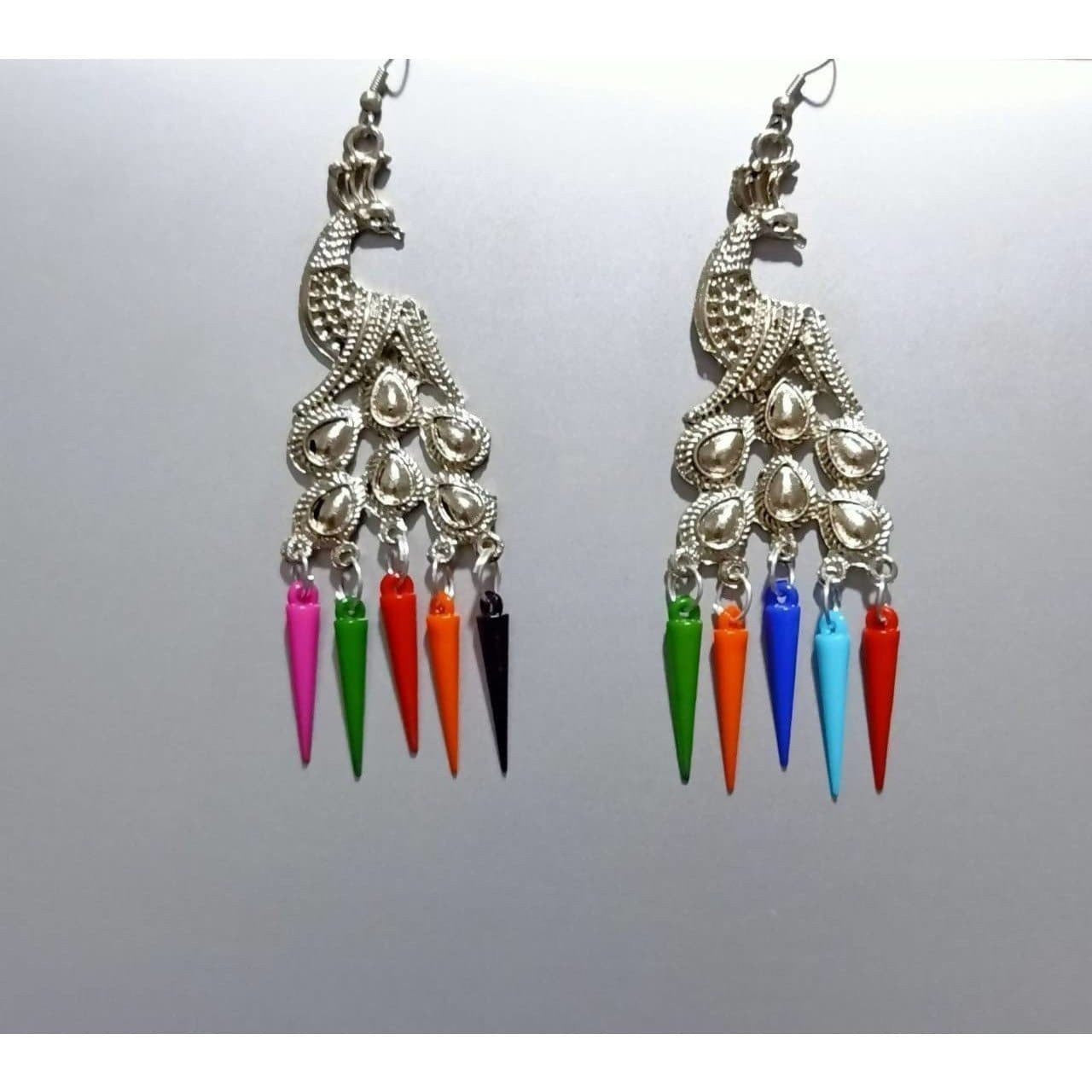 Latest Fashion Peacock Silver Oxidized Earrings With Hanging Pearls