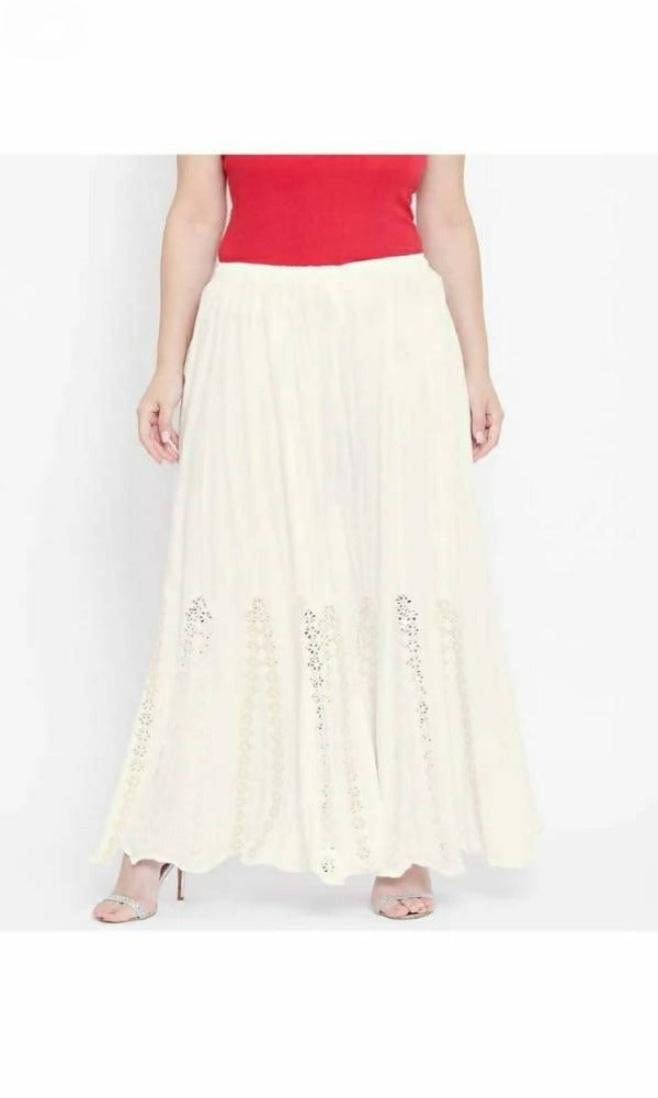 Mominos Fashion Off White Mirror Flower Work Palazzo