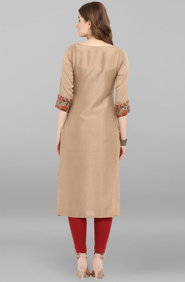 Janasya Women's Light Brown Poly Silk Floral Printed Casual Straight kurta - Distacart