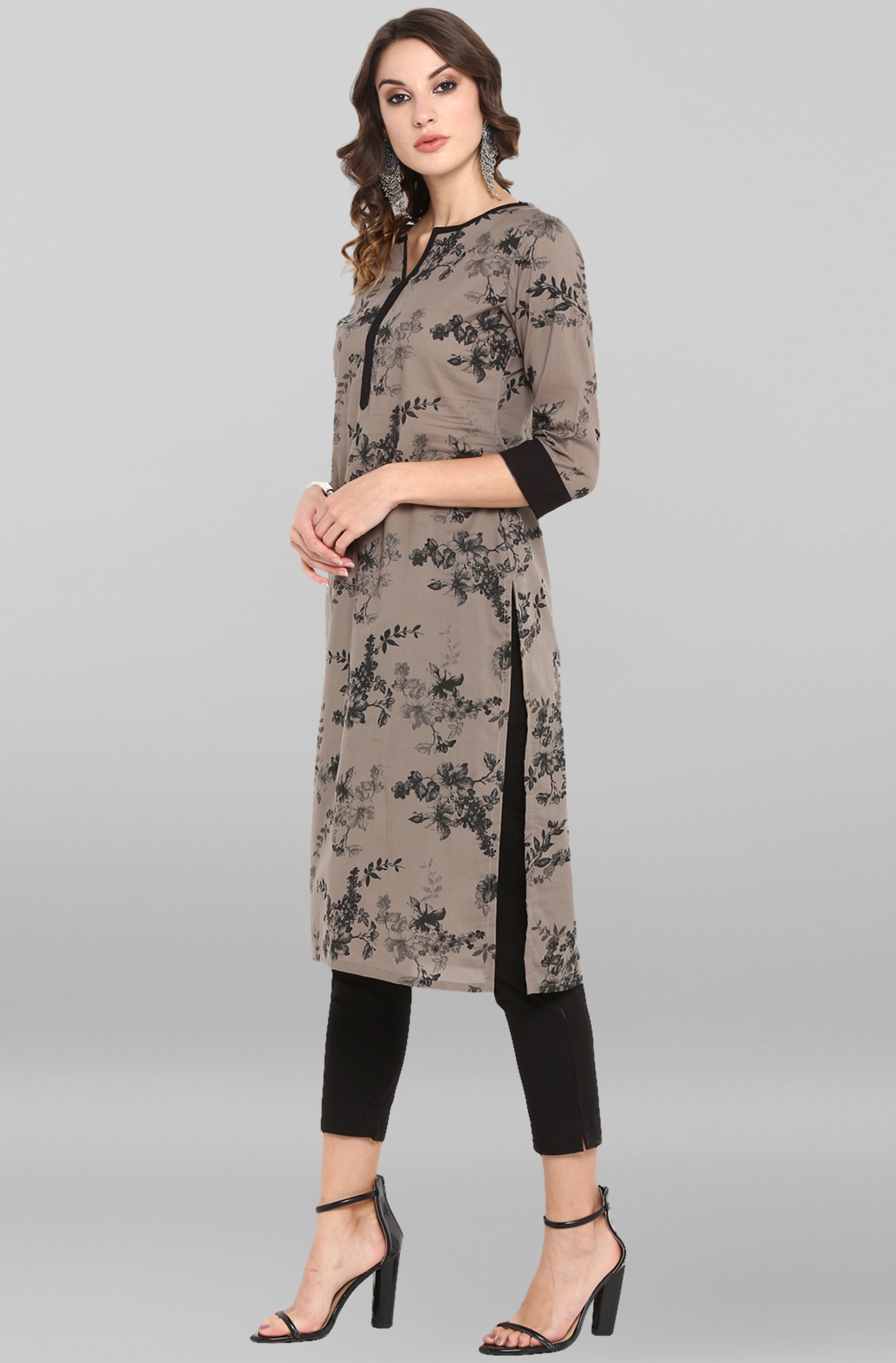 Janasya Women's Grey Cotton Floral Printed Casual Straight kurta - Distacart