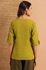 Thumbnail for Janasya Women's Green Cotton Slub Solid Regular Top - Distacart