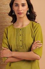 Thumbnail for Janasya Women's Green Cotton Slub Solid Regular Top - Distacart
