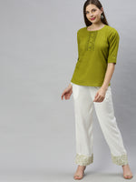 Thumbnail for Janasya Women's Green Cotton Slub Solid Regular Top - Distacart