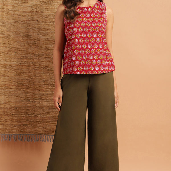 Janasya Women's Red Cotton Floral Print Regular Top - Distacart
