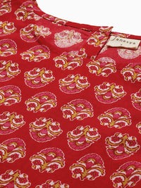 Thumbnail for Janasya Women's Red Cotton Floral Print Regular Top - Distacart