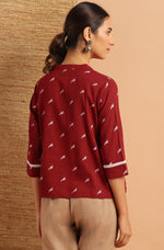 Thumbnail for Janasya Women's Maroon Cotton Slub Animal Print Shirt Style Top - Distacart