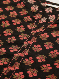 Thumbnail for Janasya Women's Black Cotton Floral Print Regular Top - Distacart