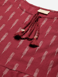 Thumbnail for Janasya Women's Maroon Cotton Geometric Print Peplum Top - Distacart
