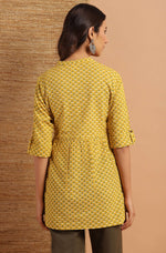 Thumbnail for Janasya Women's Mustard Cotton Slub Floral Print Straight Tunic - Distacart