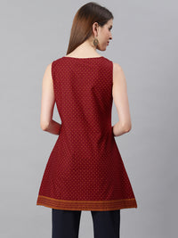 Thumbnail for Janasya Women's Maroon Cotton Floral Print A-Line Tunic - Distacart