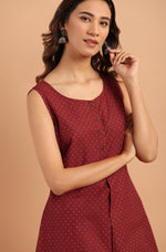 Thumbnail for Janasya Women's Maroon Cotton Floral Print A-Line Tunic - Distacart