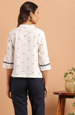 Thumbnail for Janasya Women's Off White Cotton Slub Animal Print Shirt Style Top - Distacart