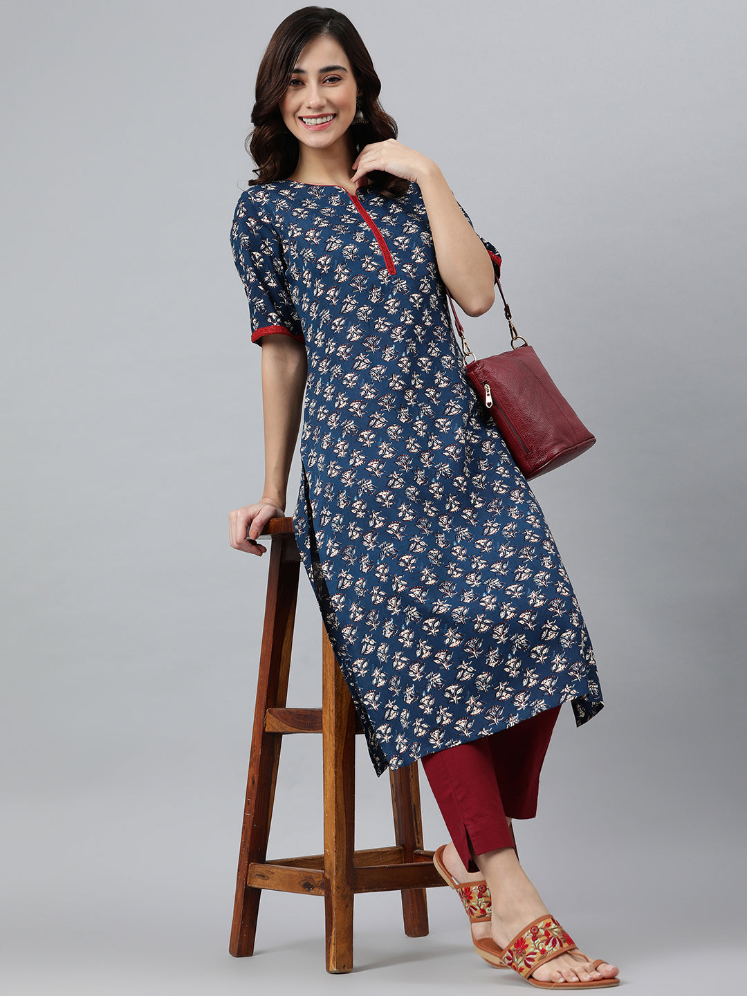 Janasya Women's Blue Rayon Floral Printed Casual Straight kurta - Distacart