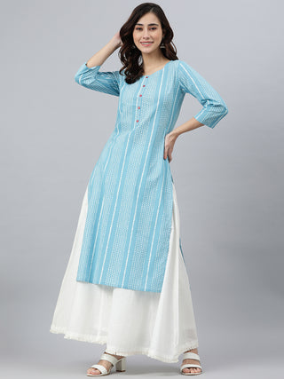 Janasya Women's Blue Cotton Striped Casual Straight kurta - Distacart