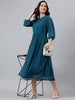 Janasya Women's Teal Poly Chiffon Self Design Flared Western Dress - Distacart