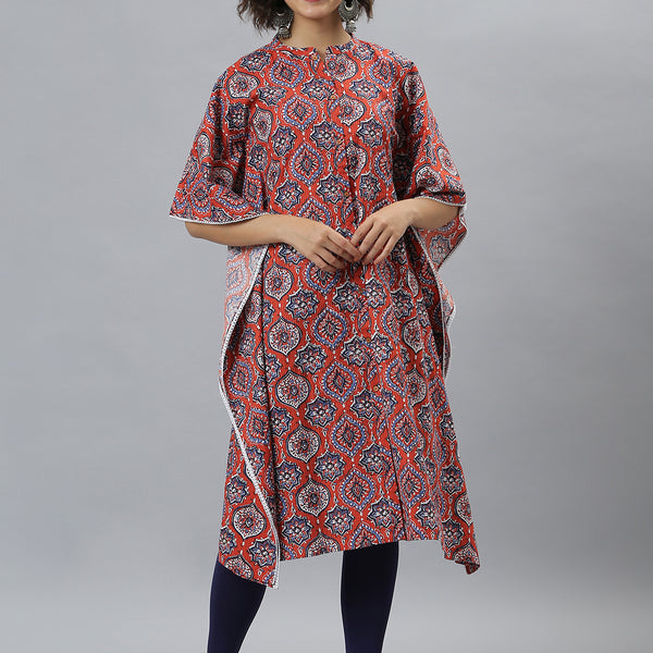 Janasya Women's Orange Cotton Floral Print Casual Kaftan Kurta - Distacart