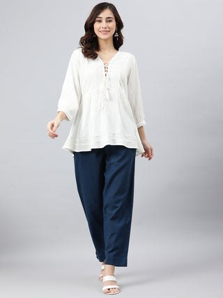 Janasya Women's White Rayon Solid Flared Top - Distacart