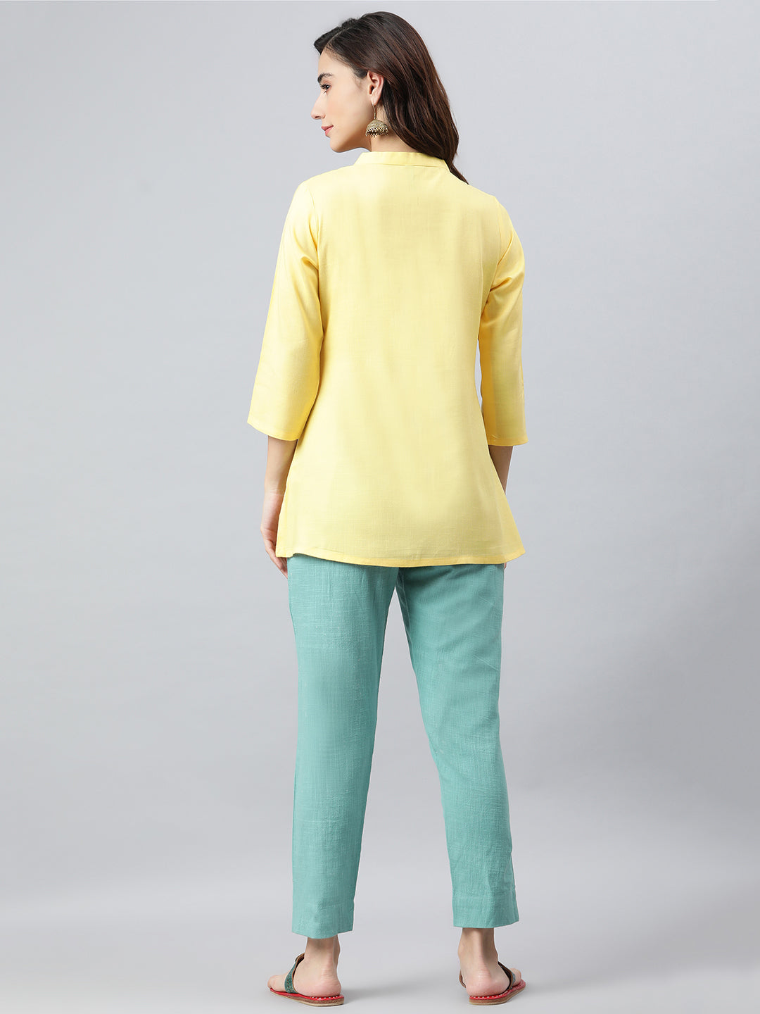 Janasya Women's Yellow Rayon Slub Embroidered A-Line Top - Distacart
