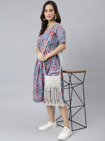 Thumbnail for Janasya Women's Sky Blue Cotton Floral Printed Flared Western Dress - Distacart
