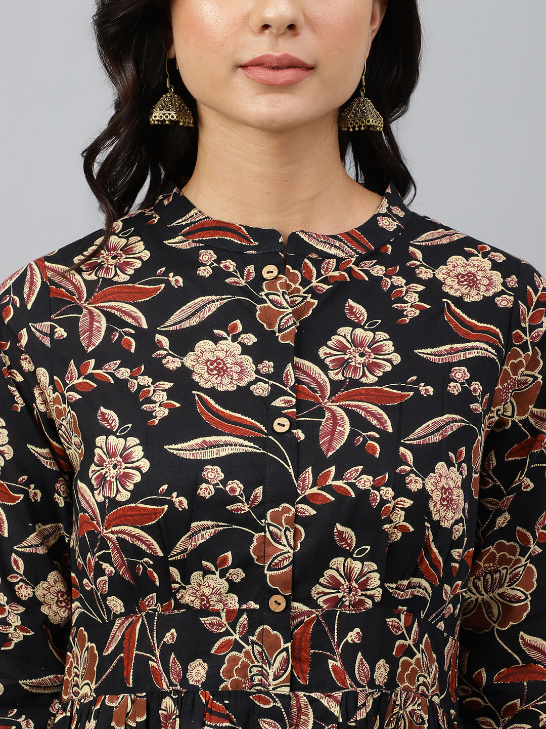 Janasya Women's Black Cotton Floral Printed Flared Western Dress - Distacart