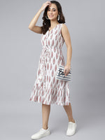 Thumbnail for Janasya Women's White Cotton Ethnic Motifs Flared Western Dress - Distacart