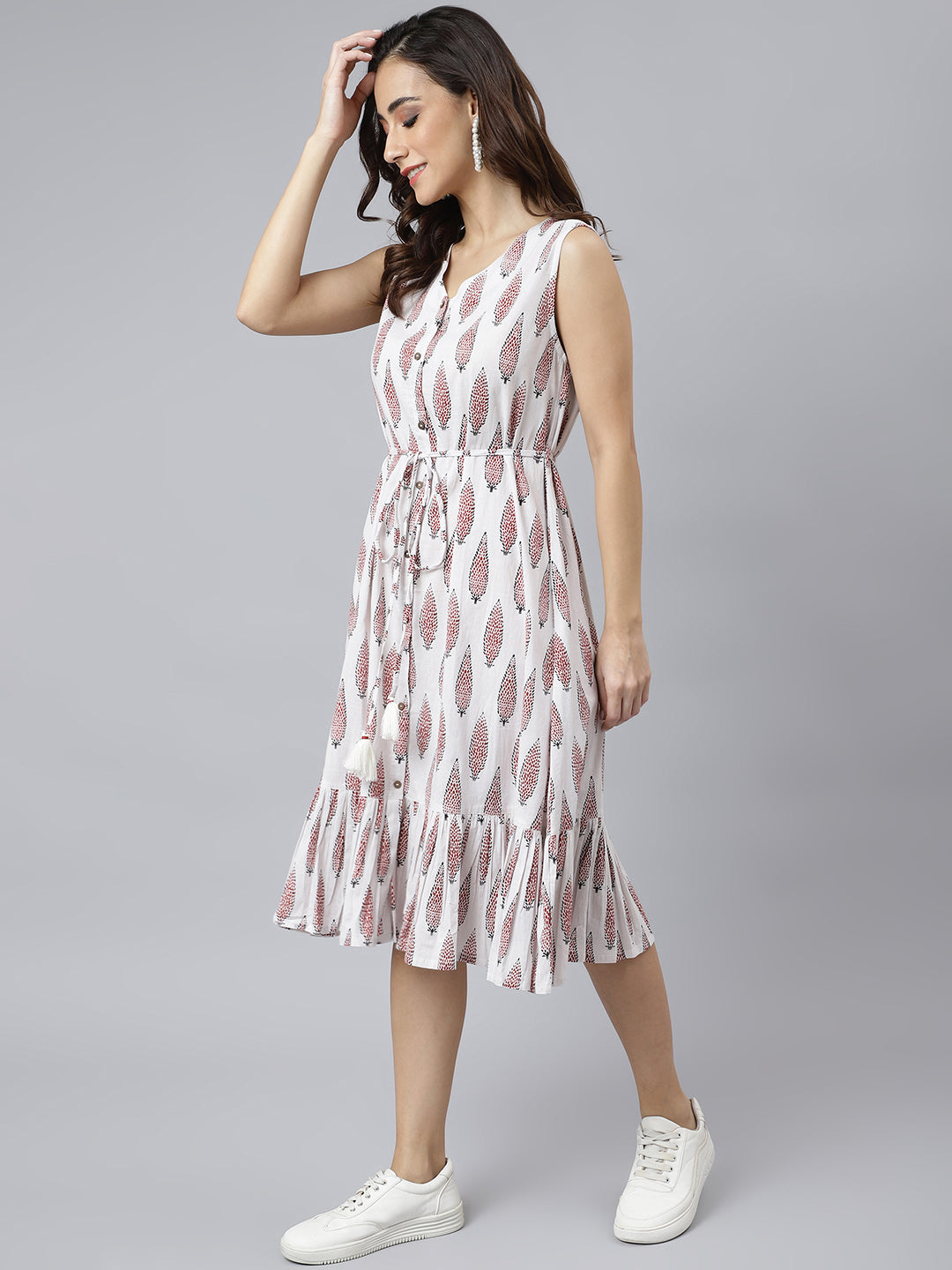 Janasya Women's White Cotton Ethnic Motifs Flared Western Dress - Distacart