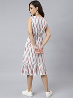 Thumbnail for Janasya Women's White Cotton Ethnic Motifs Flared Western Dress - Distacart
