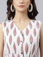 Thumbnail for Janasya Women's White Cotton Ethnic Motifs Flared Western Dress - Distacart