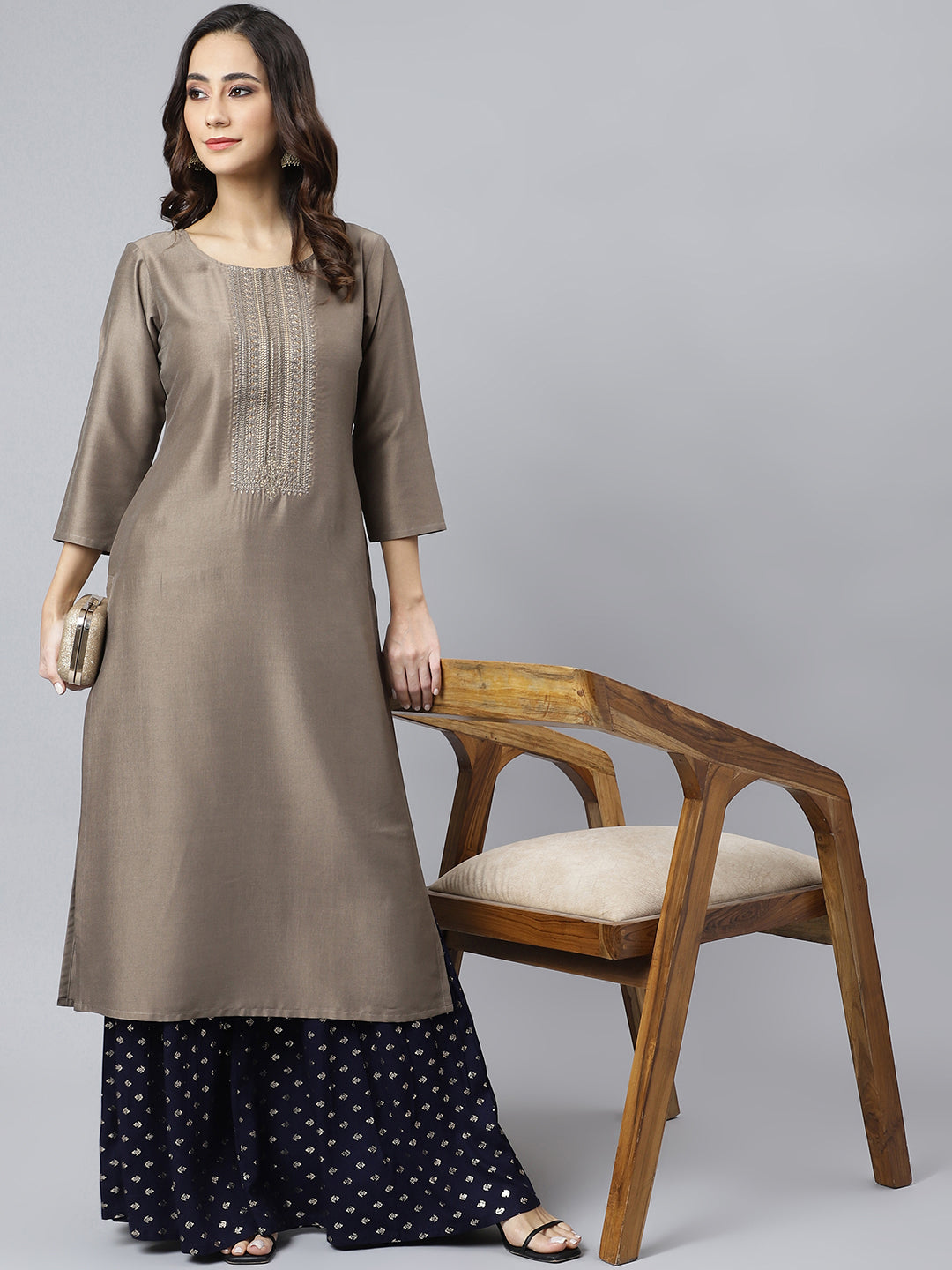 Janasya Women's Taupe Poly Silk Solid Casual Straight kurta - Distacart
