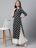 Thumbnail for Janasya Women's Black Cotton Floral Printed Casual Straight Kurta - Distacart