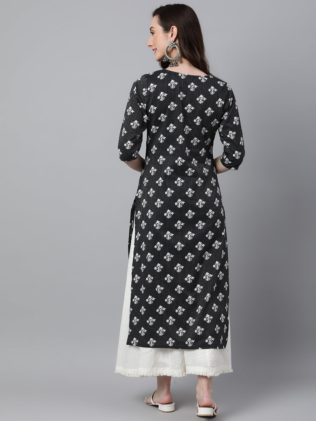 Janasya Women's Black Cotton Floral Printed Casual Straight Kurta - Distacart