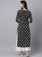 Thumbnail for Janasya Women's Black Cotton Floral Printed Casual Straight Kurta - Distacart