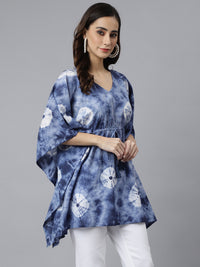 Thumbnail for Janasya Women's Navy Blue Cotton Tie dye Kaftan Kaftan Tunic - Distacart