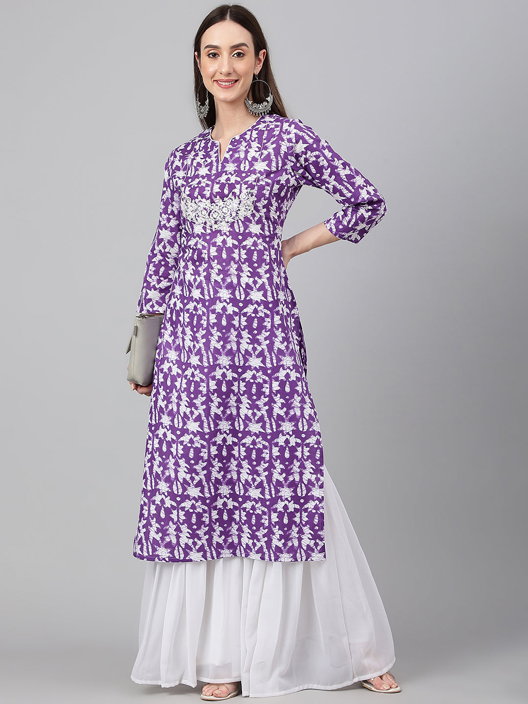 Janasya Women's Purple Cotton Batik Printed Casual Straight Kurta - Distacart