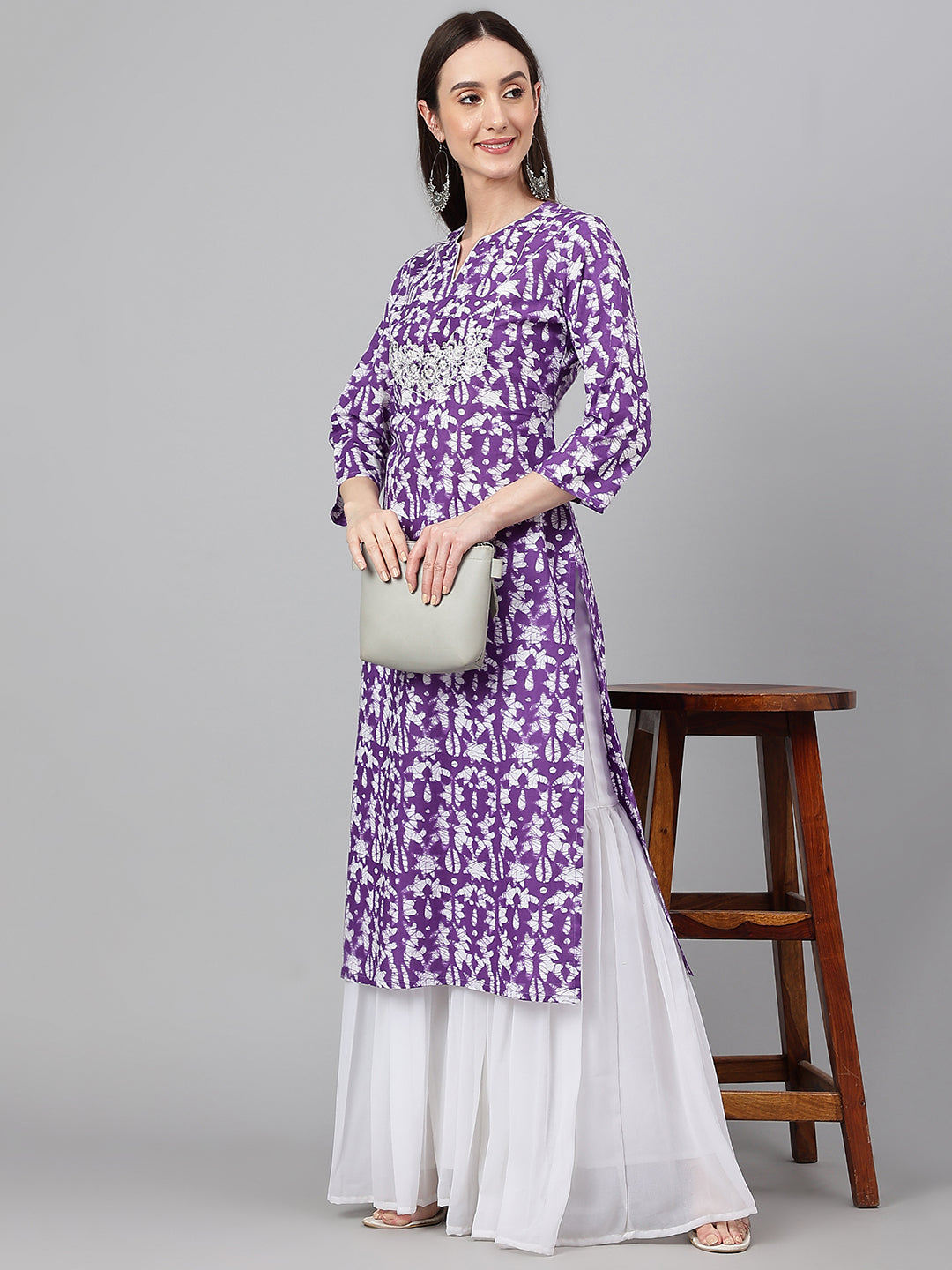 Janasya Women's Purple Cotton Batik Printed Casual Straight Kurta - Distacart