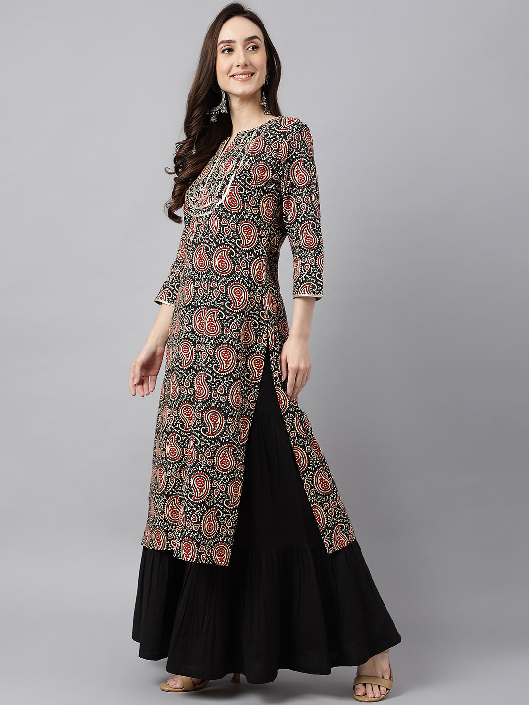 Janasya Women's Black Cotton Paisley Printed Casual Straight Kurta - Distacart