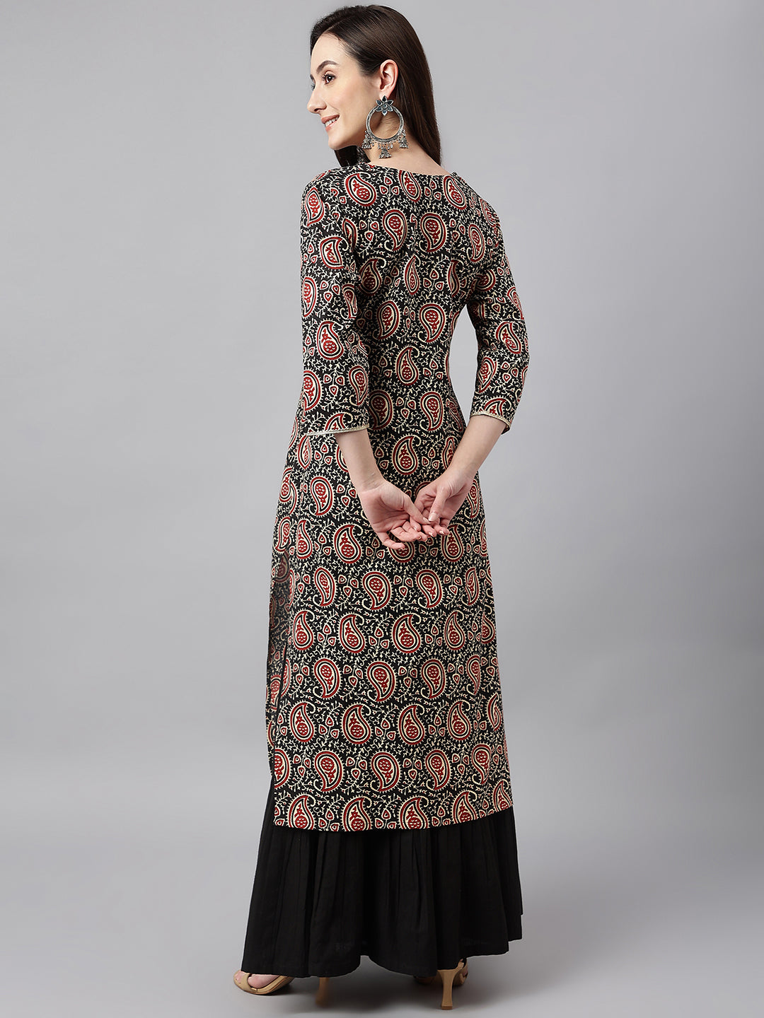 Janasya Women's Black Cotton Paisley Printed Casual Straight Kurta - Distacart