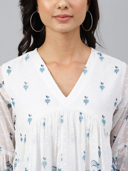 Janasya Women's White Georgette Digital Print Flared Top - Distacart