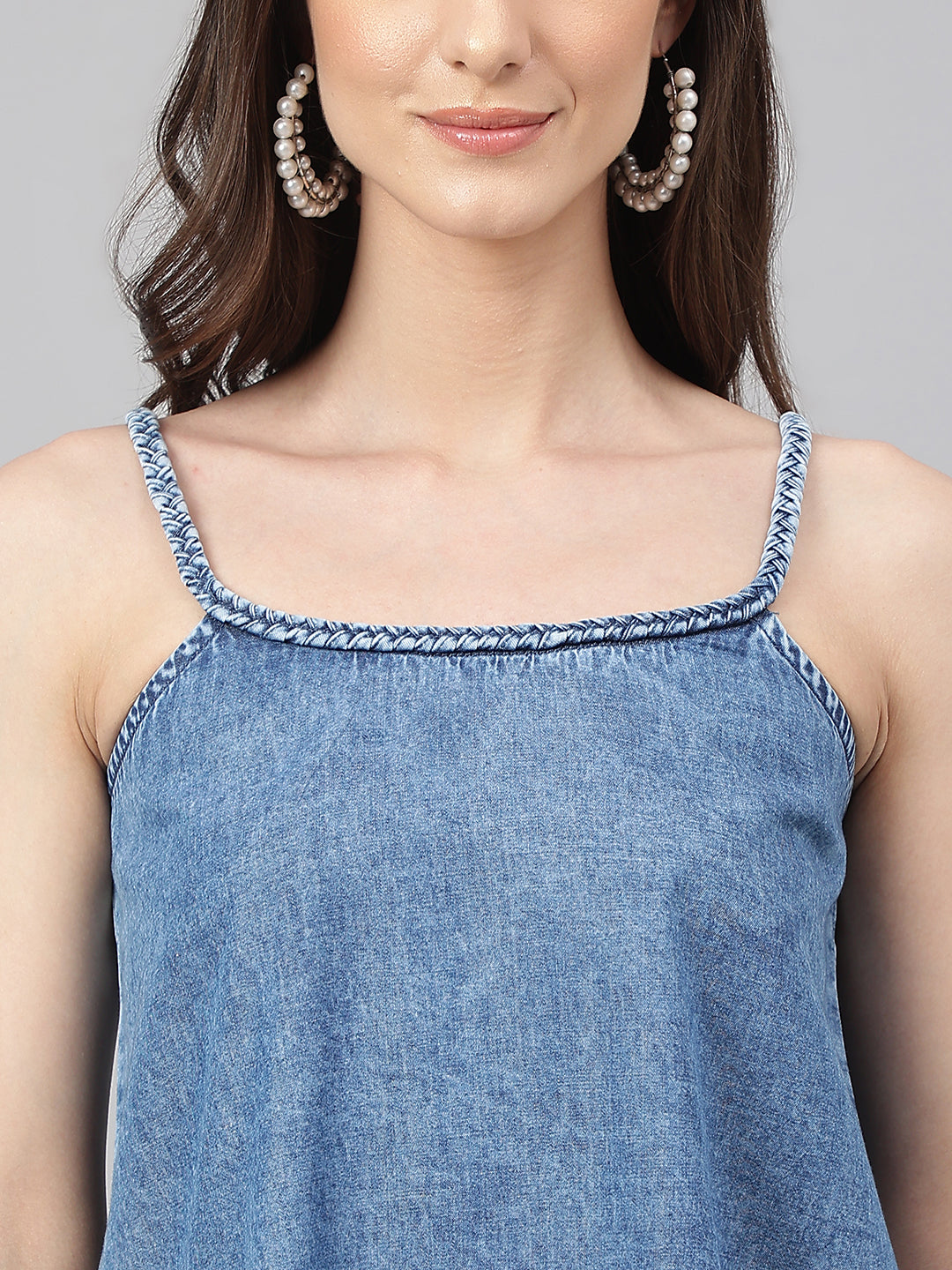 Janasya Women's Blue Denim Solid Regular Top - Distacart